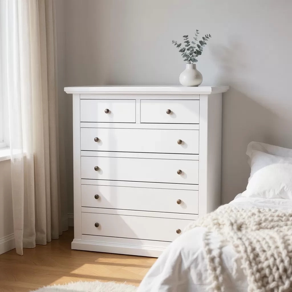 Cassettiera 6 cassetti legno shabby bianco pomolo bronzo 86x40x96 - Mobili 2G