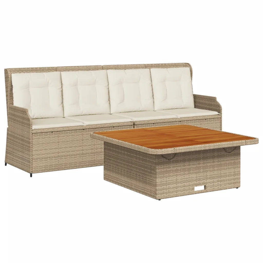 Set Divano da Giardino 3 pz con Cuscini Beige in Polyrattan