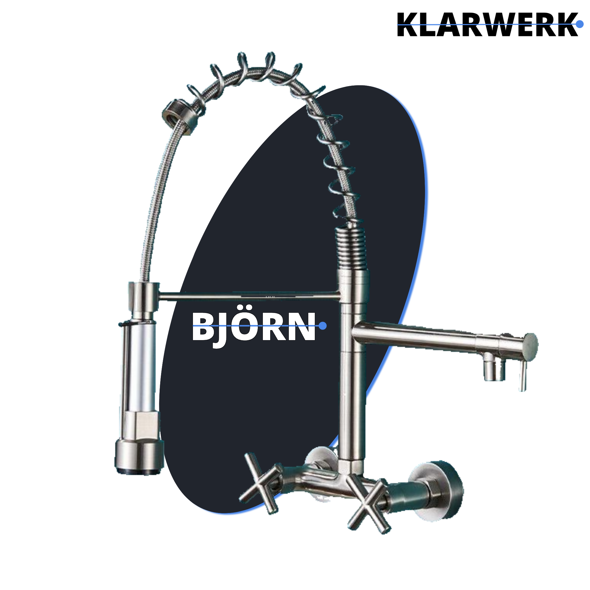Bjorn | Rubinetto da parete gastronomia argent Rubinetto cucina professionale in acciaio inox con due doccette|doppio lavello da parete ristorante