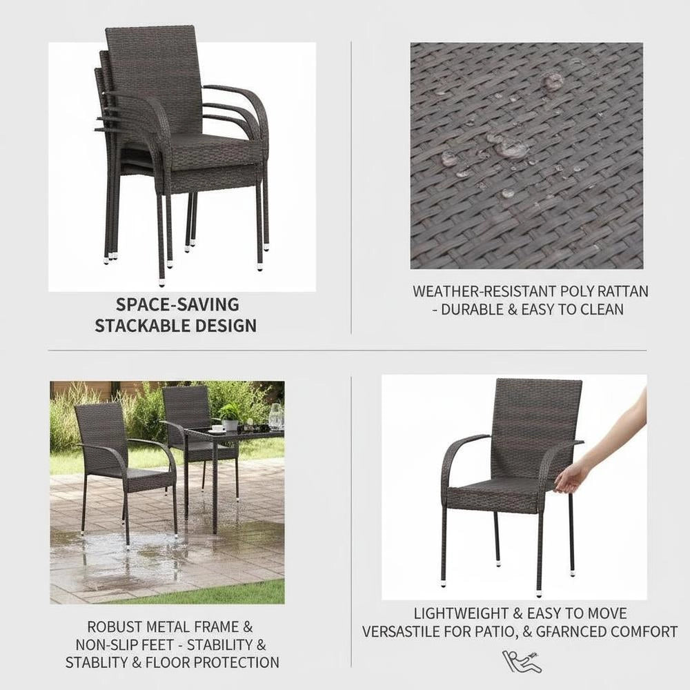 Stackable Garden Chairs 4 Pcs Poly Rattan Brown