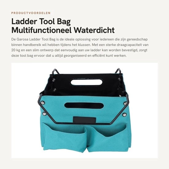 Borsa a Strisce per Scale - Pannello Laterale Idrorepellente - Materiale Oxford - 5 Tasche Laterali - Capacità 20 kg - Installazione Facile - Multifunzionale - Borsa di Attrezzi per Scale