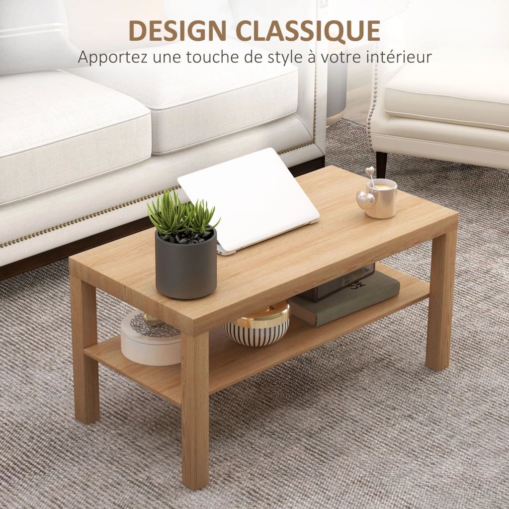 Tavolino da caff¨¨ ¨C Xylo ¨C legno naturale 90x45x44,5cm con ripiano