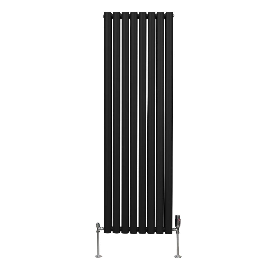 Radiatore a colonna ovale e valvole cromate TRV Designer nero 1600mm x 480mm