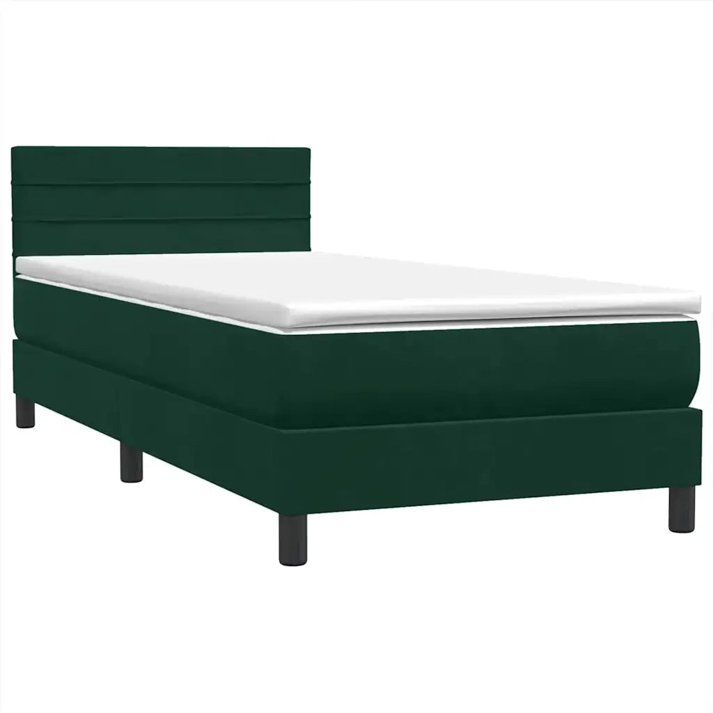 Letto singolo | Letto per adulti | Letto a Molle con Materasso e LED Verde Scuro 80x220 cm Velluto