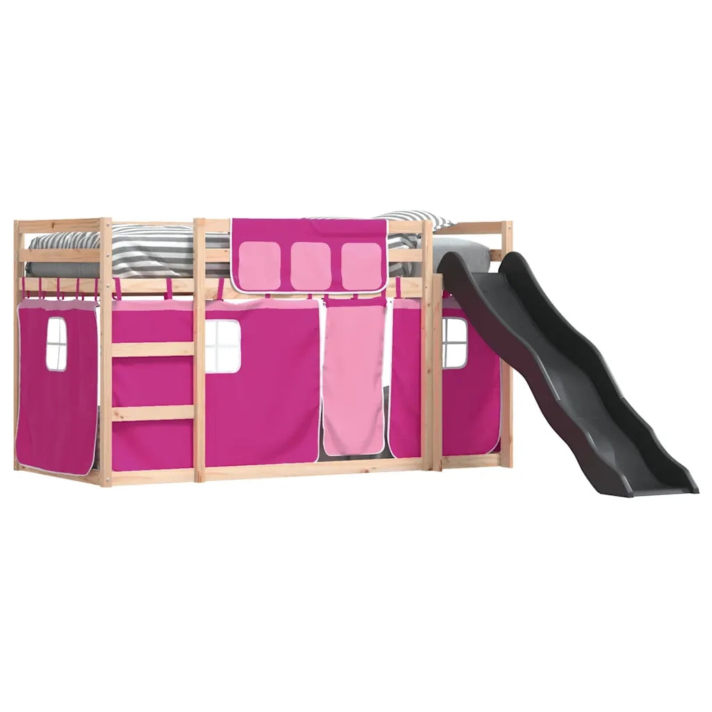 Letto singolo | Letto per adulti | Letto a Castello con Scivolo e Tende Rosa 80x200 cm