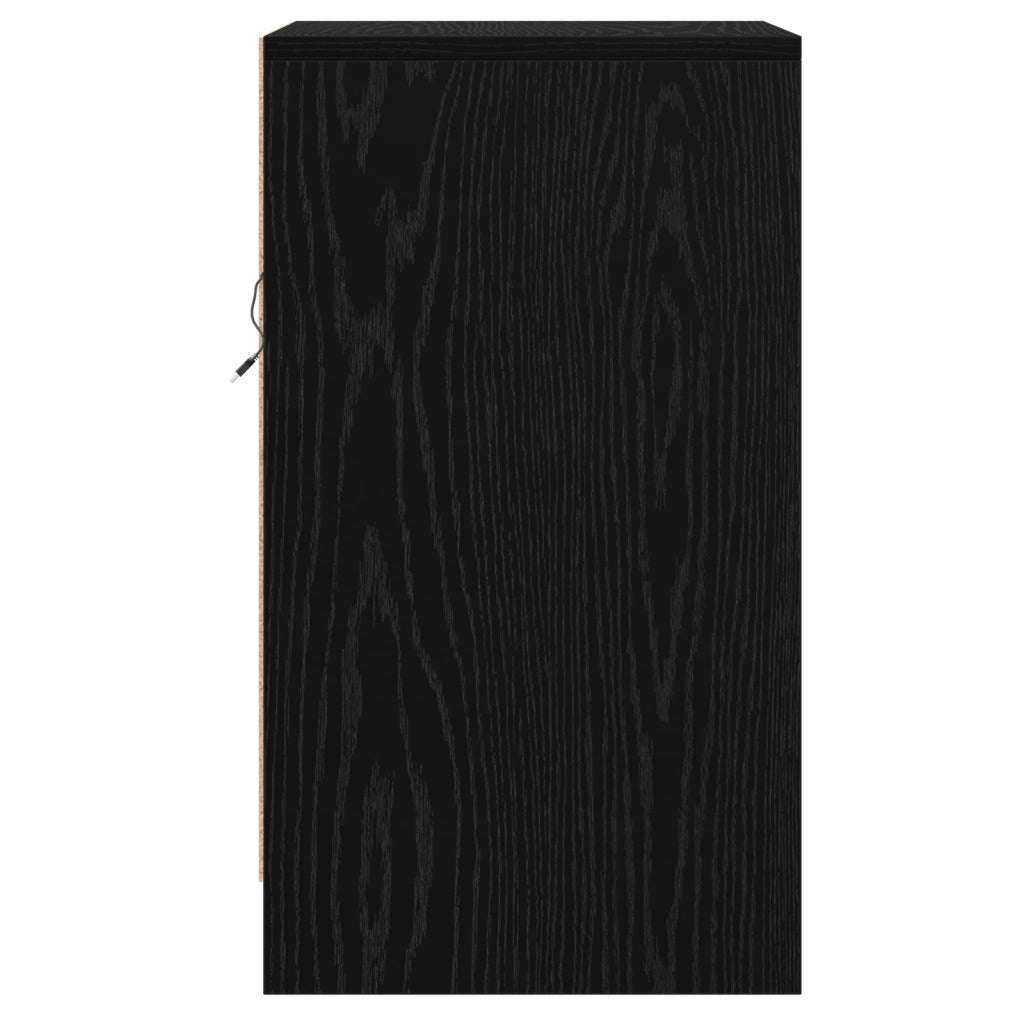 Mobiletto da comodino con luci LED rovere nero legno ingegnerizzato