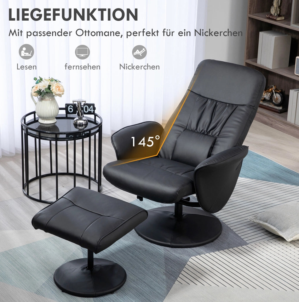 Poltrona relax con pouf in ecopelle nera