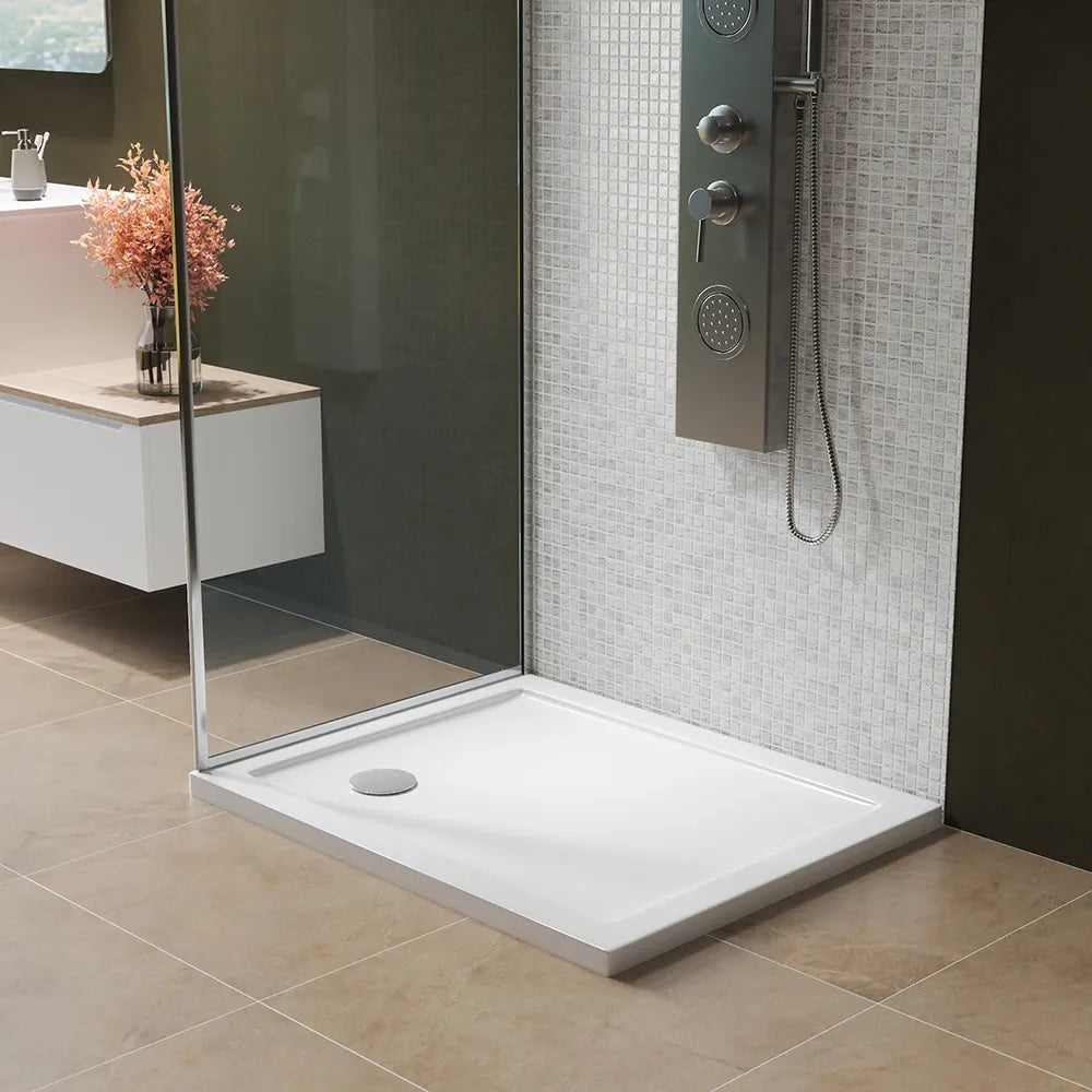 Piatto doccia 80x100 cm bianco lucido bordato in acrilico rinforzato | Asteios