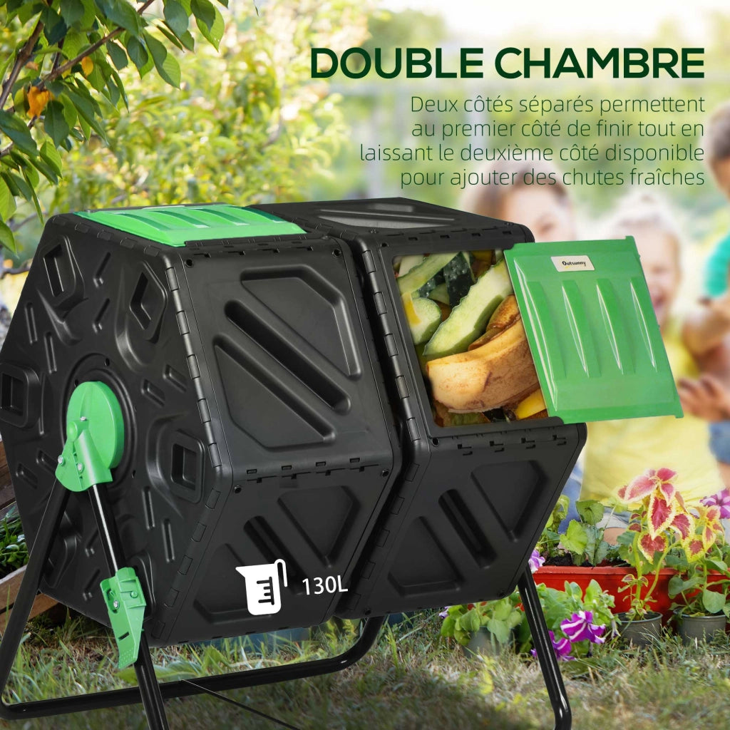 Compostiera Giardino Rotante 360¡ã ¨C zephmum ¨C Nero 130L 67x60x77 cm