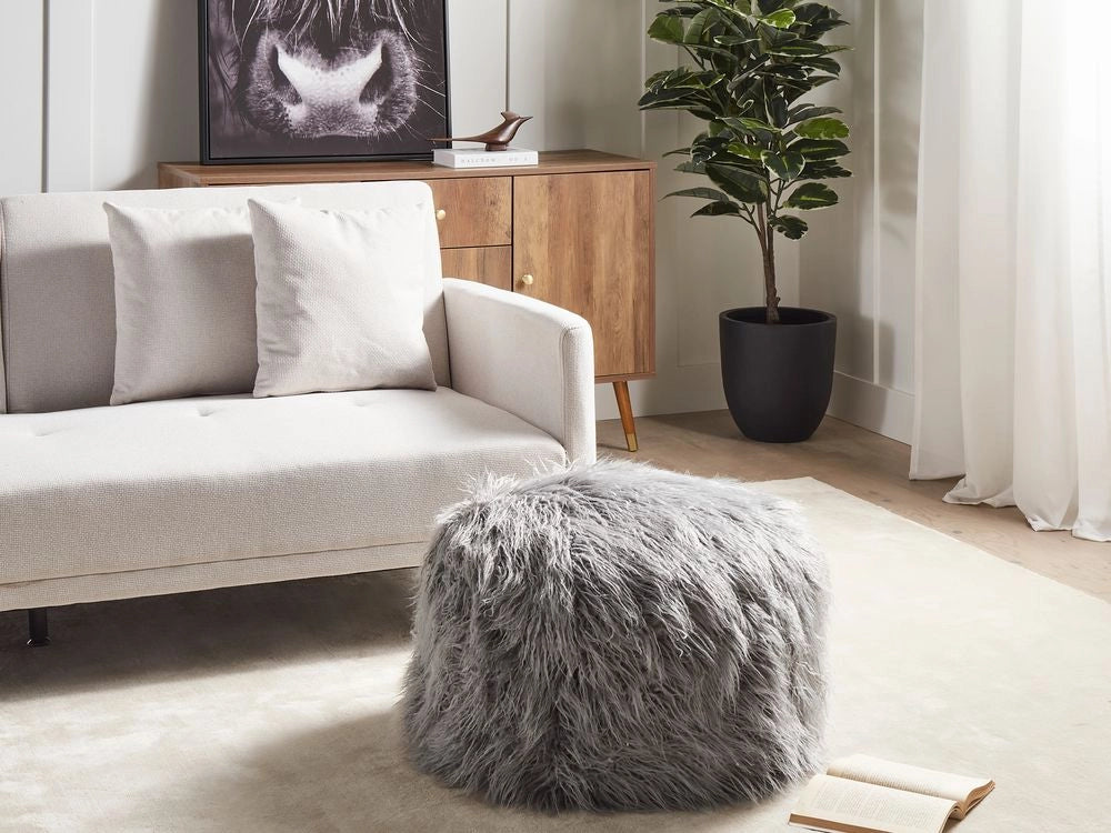 Pouf grigio EPS perline riempimento pelliccia sintetica modello solido quadrato Boho moderno tessuto poggiapiedi