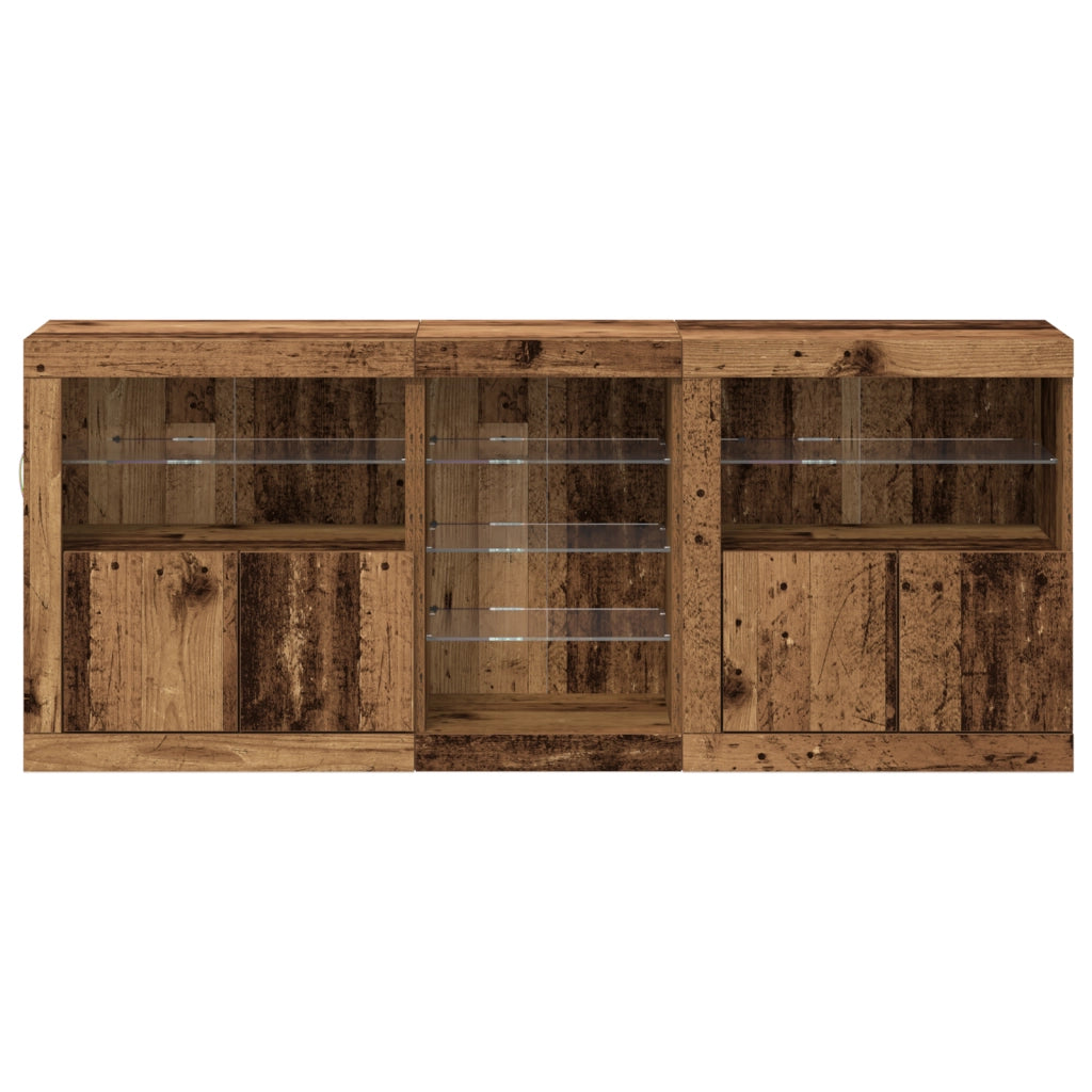Credenza con luci LED Legno invecchiato 162x37x67 cm Legno ingegnerizzato