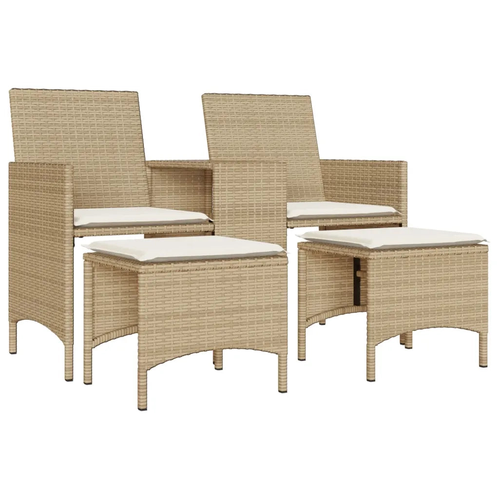 Divano Giardino 2 Posti con Tavolo e Sgabelli-Sofa da Giardino-Divanetto da esterno Beige Polyrattan 458708