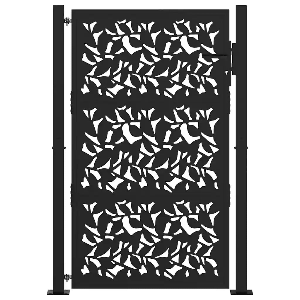 Cancello Giardino Nero 105x155 cm in Acciaio Design a Foglia