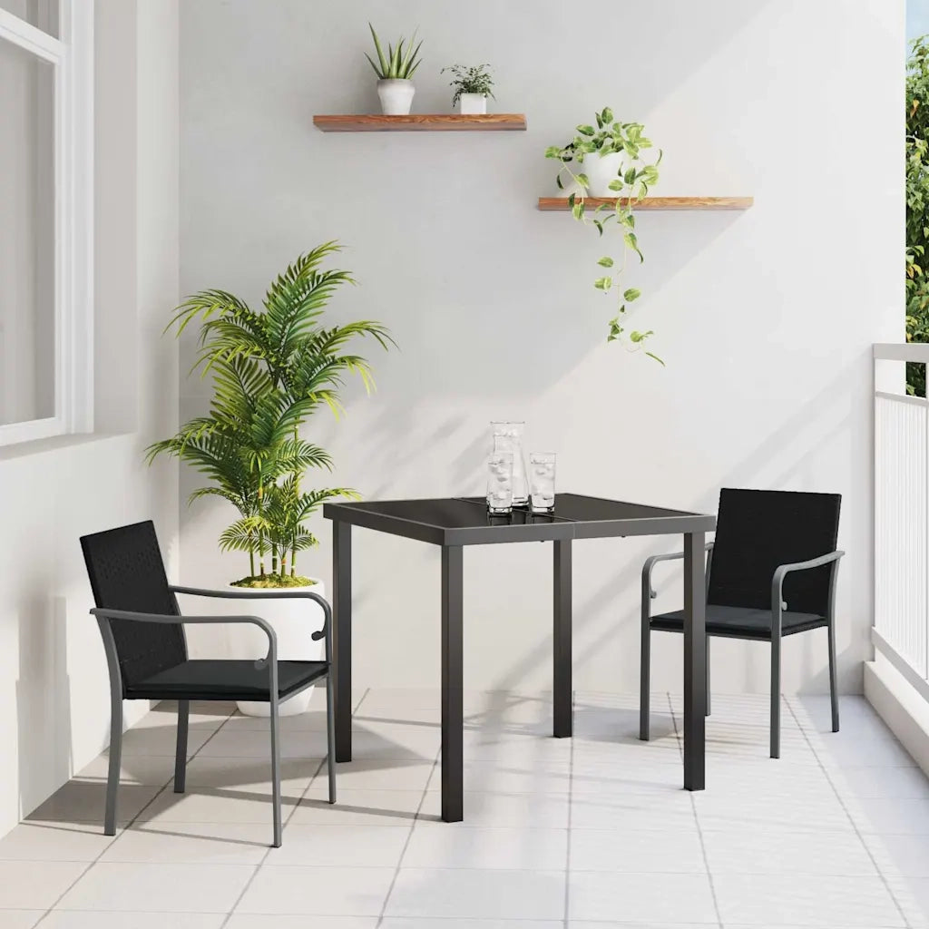 Set da Pranzo per Giardino 3 pcs Nero e Grigio Rattan in PE