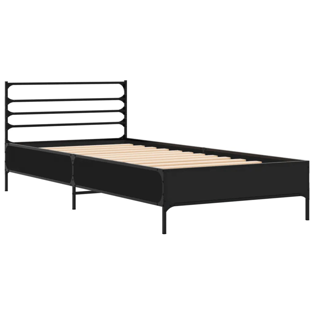 Giroletto-Struttura Letto Nero 75x190 cm in Legno Multistrato e Metallo 261235