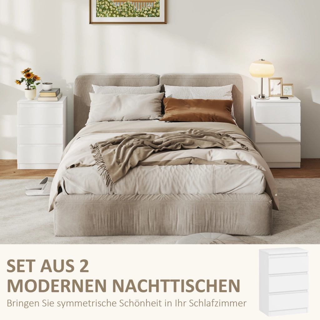 Comodini 2 Pezzi ¨C zephmum ¨C Bianco Legno 3 Cassetti