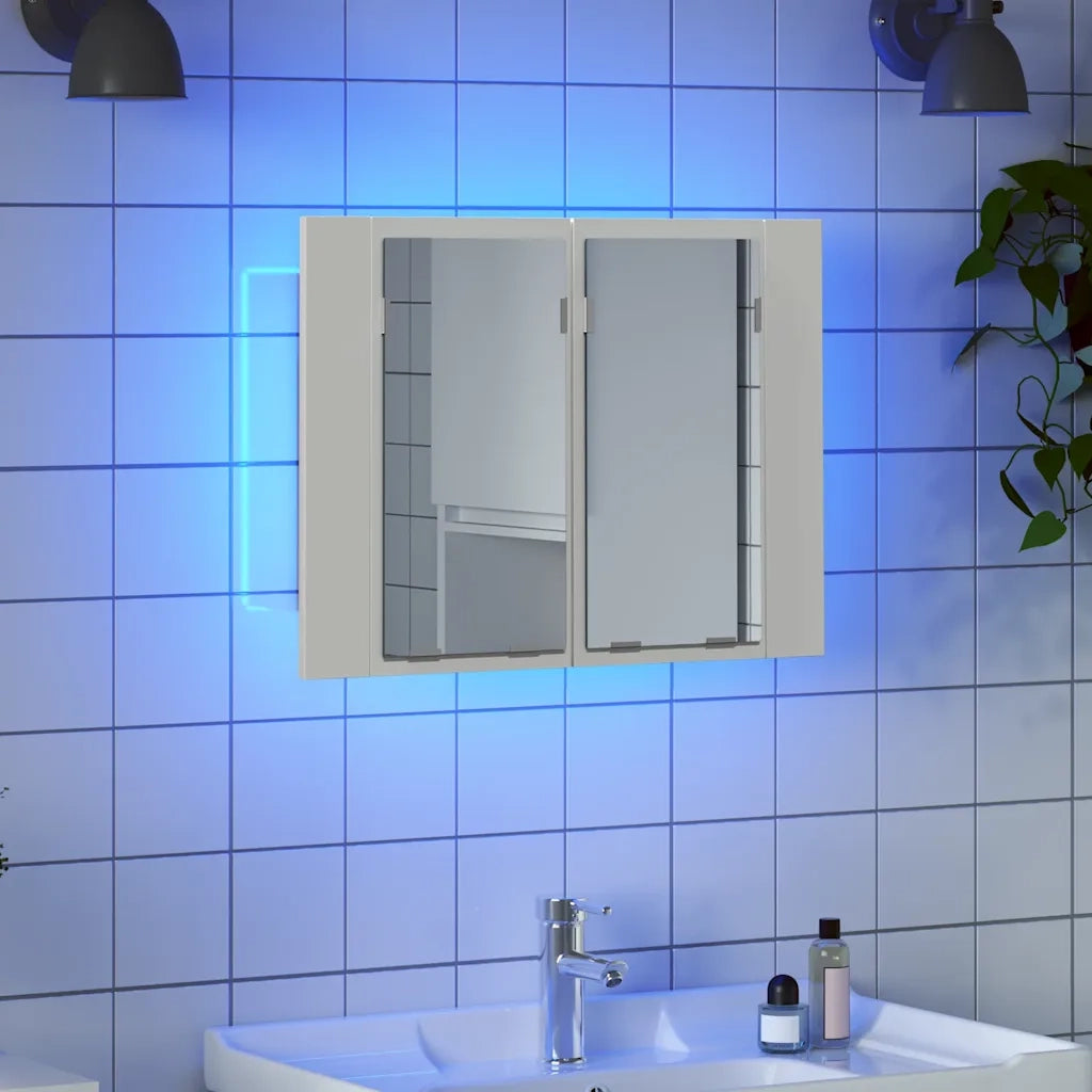Armadietto a Specchio con Luci LED-Mobiletto a specchio Bianco 60x12x45 in Acrilico