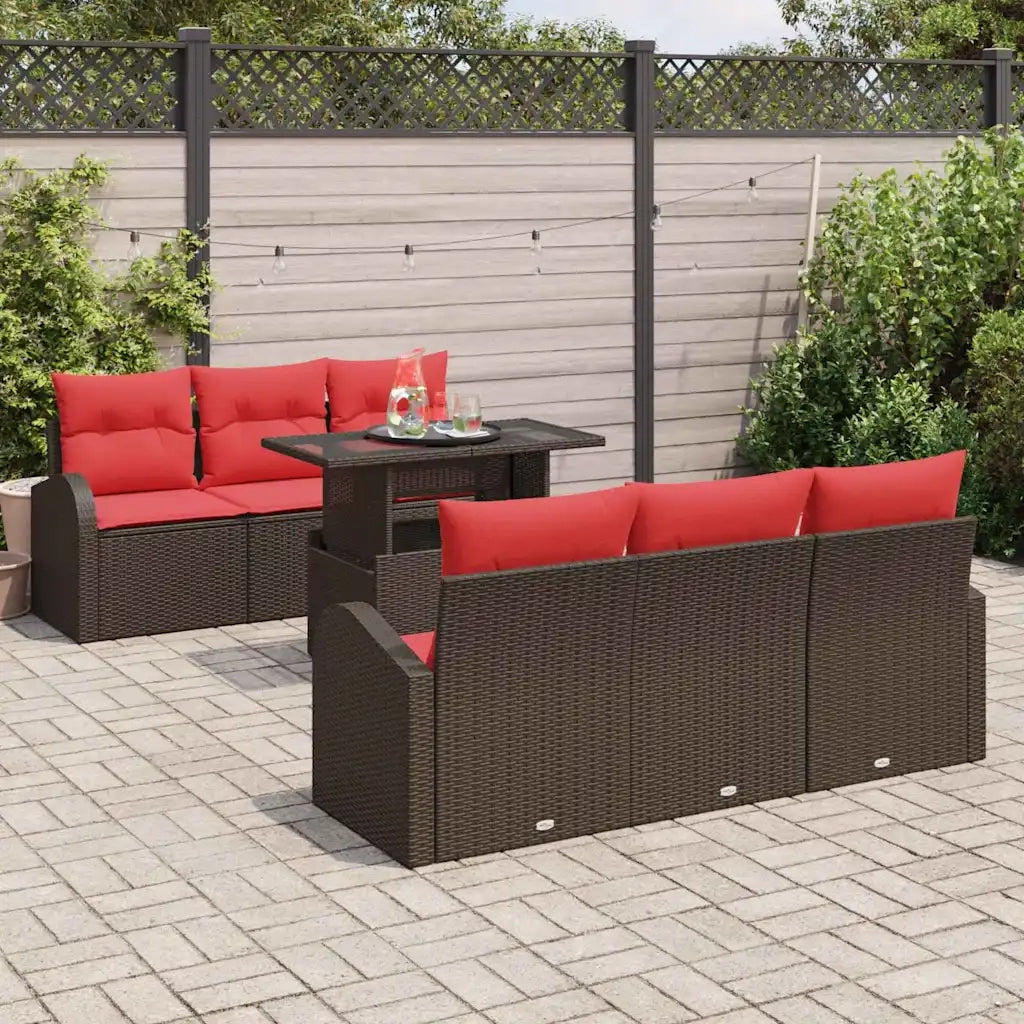 Set Divano da Giardino con cuscino 7 pcs Marrone Poly Rattan