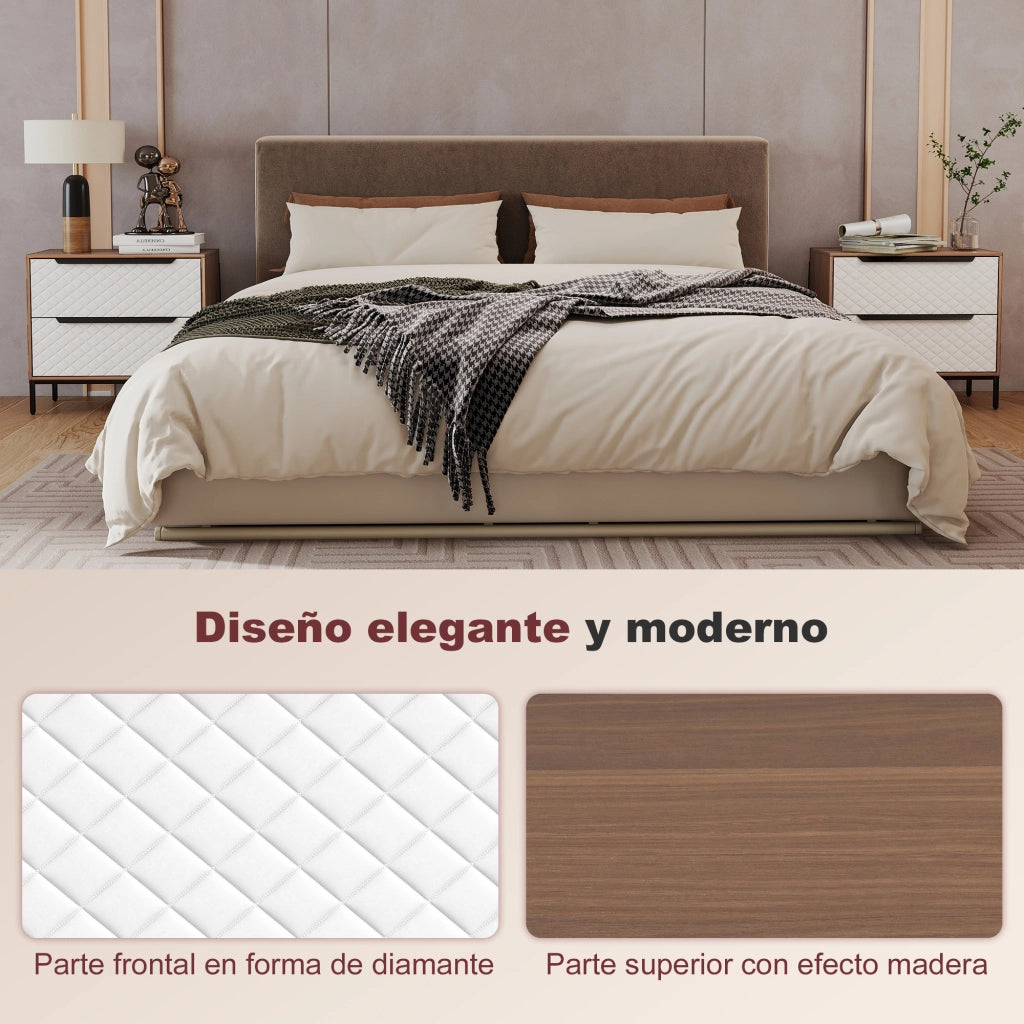 Cassettiera con 2 Cassetti Tessuto Diamante ¨C Zephmum ¨C Naturale e Bianco