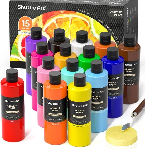 Set di vernice acrilica - Vernice acrilica ricca di pigmenti - 15 colori - 473 ml/16 oz