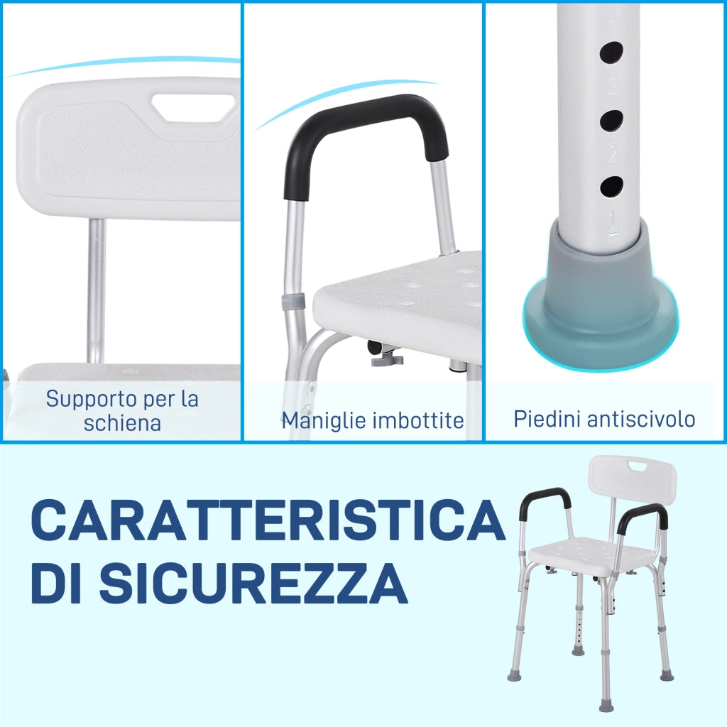 Sedia da Doccia ¨C zephmum ¨C Alluminio, Altezza Regolabile 71-84cm, Bianco 51.5x51.5cm