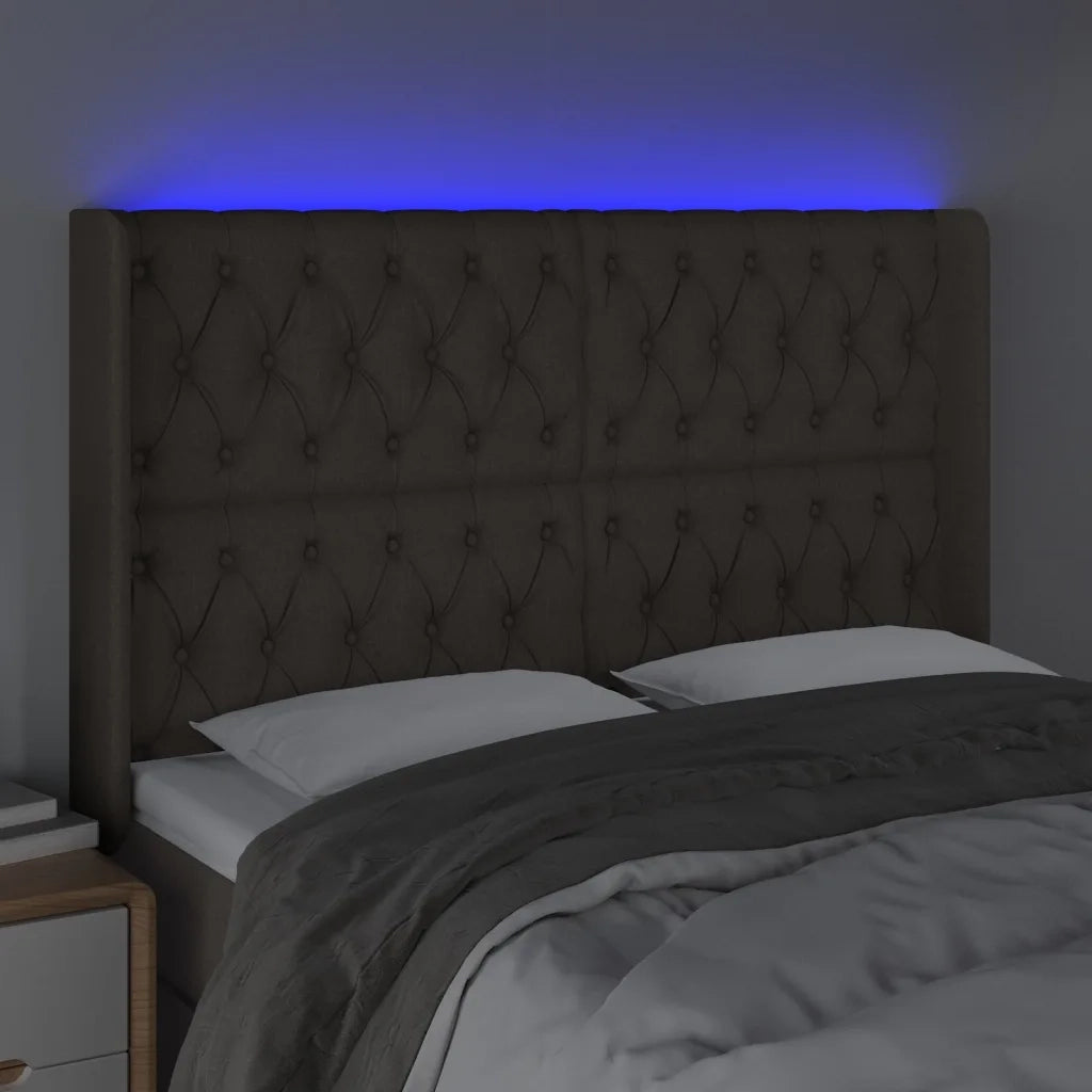 Testiera a LED Tortora 163x16x118/128 cm in Tessuto 3124394