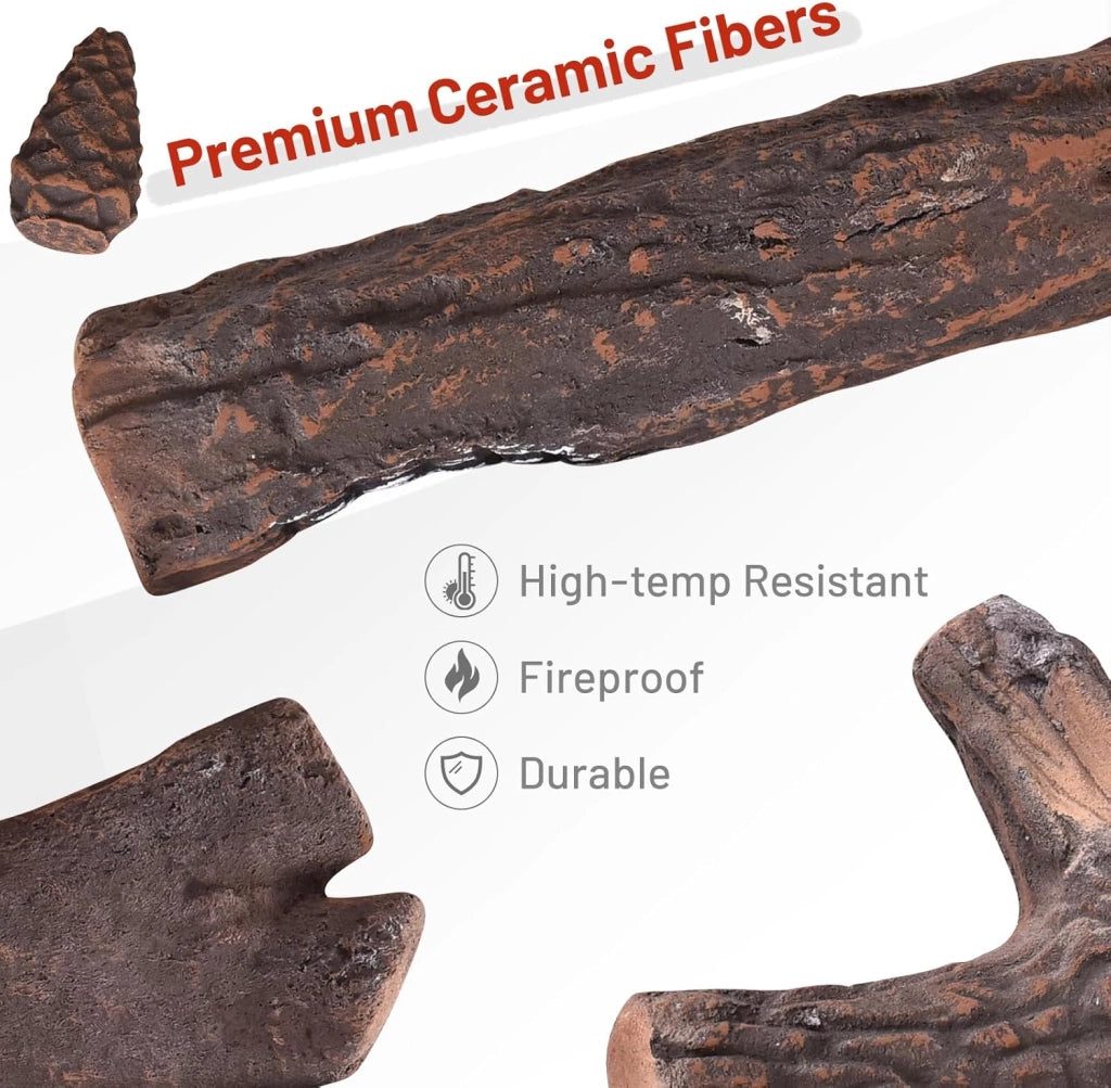 Set di 9 Pezzi di Tronchi in Ceramica a Gas, Decorativi Falsi in Legno in Ceramica per Interni Ed Esterni, a Gas per Camini a Bioetanolo, Camino Elettrico, Pozzo di Fuoco