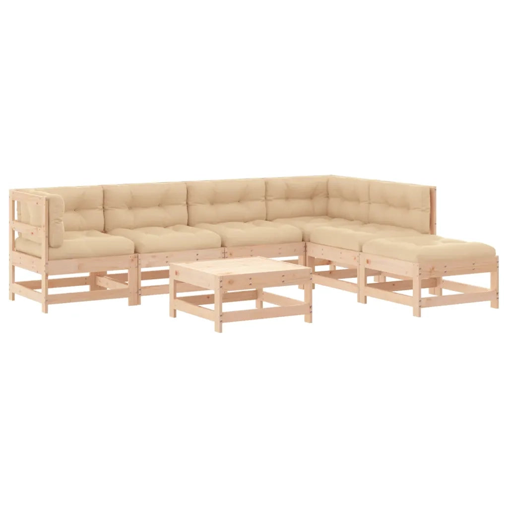 Set Divani da Giardino 7 pz con Cuscini in Legno Massello