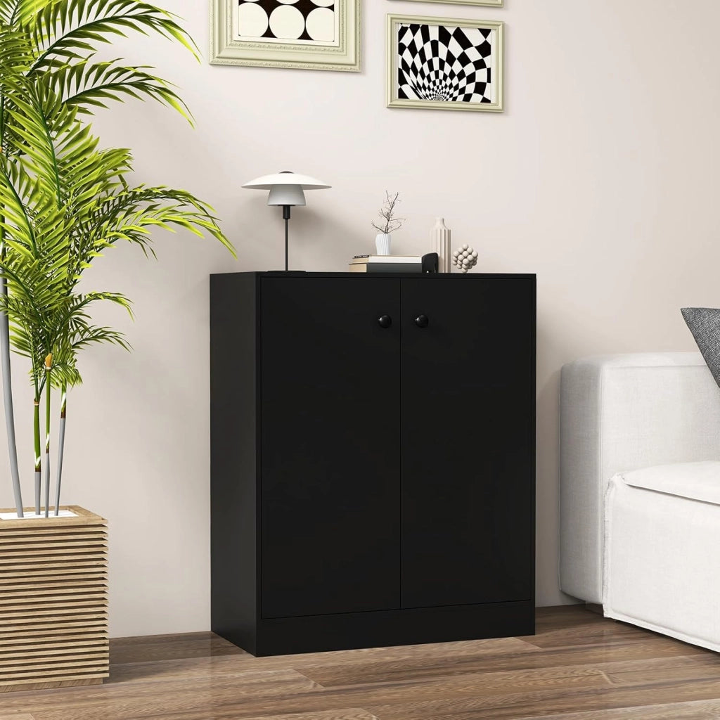 Armadietto da 2 Ante, Mobile da Pavimento con Ripiani a 3 Livelli e Dispositivo Anti-Ribaltamento, per Soggiorno, Sala da Pranzo e Ingresso, 72 x 34 x 85,5 cm (Nero)