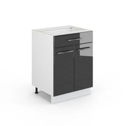 Vicco Mobiletto base per cucina Antracite lucido 60 cm con cassetto, senza piano di lavoro