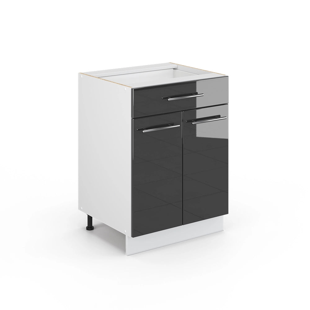 Vicco Mobiletto base per cucina Antracite lucido 60 cm con cassetto, senza piano di lavoro
