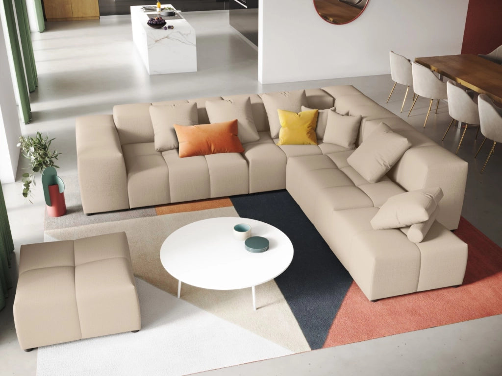 Cosmopolitan Design - Divano angolare modulare reversibile "Rome" 7 posti in tessuto strutturato beige 
