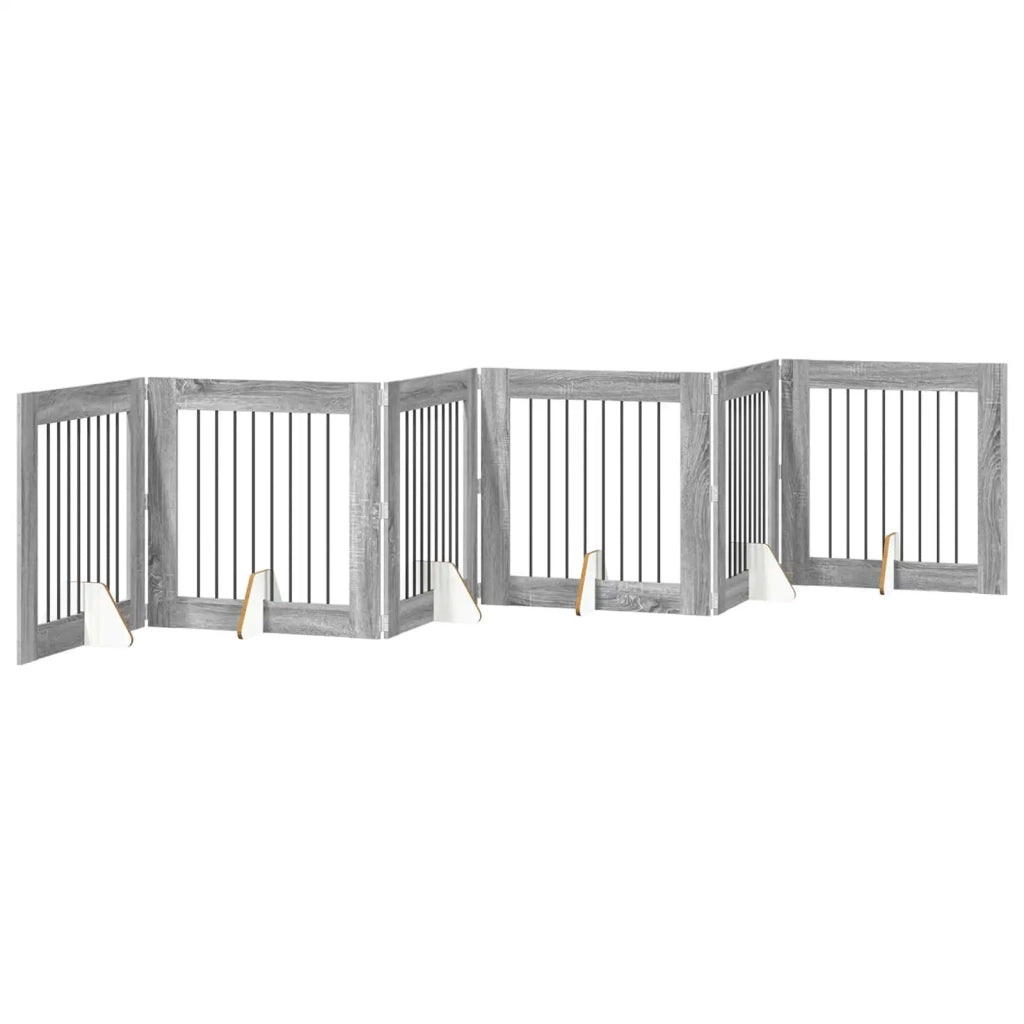 Cancello per cani con supporti 6 pz Grigio Sonoma 80 x 80 cm CFW1905256