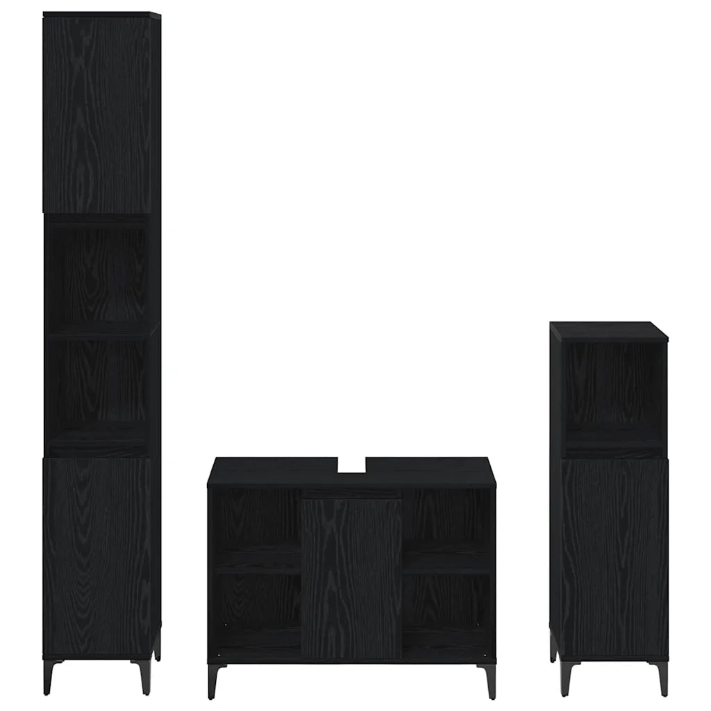 Set di mobili per il bagno 3 pcs Rovere nero Legno multistrato