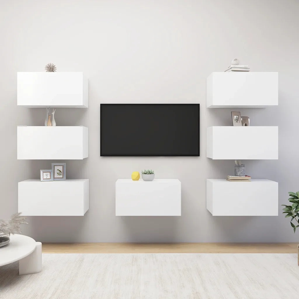 Mobili Porta TV 7 pz-Credenza per TV Bianchi 30,5x30x60 cm in Legno Multistrato