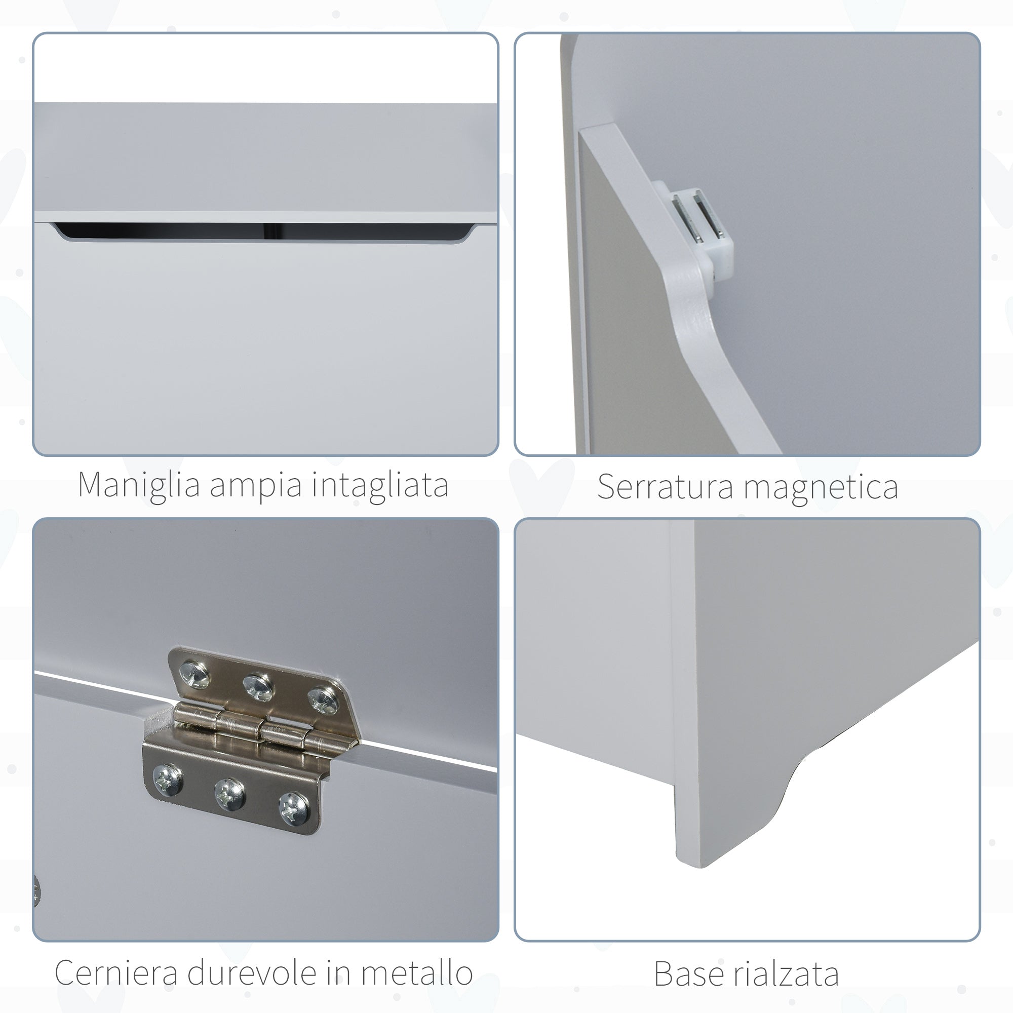 Cassapanca Baule Portagiochi 60x40x48 cm in MDF Grigio