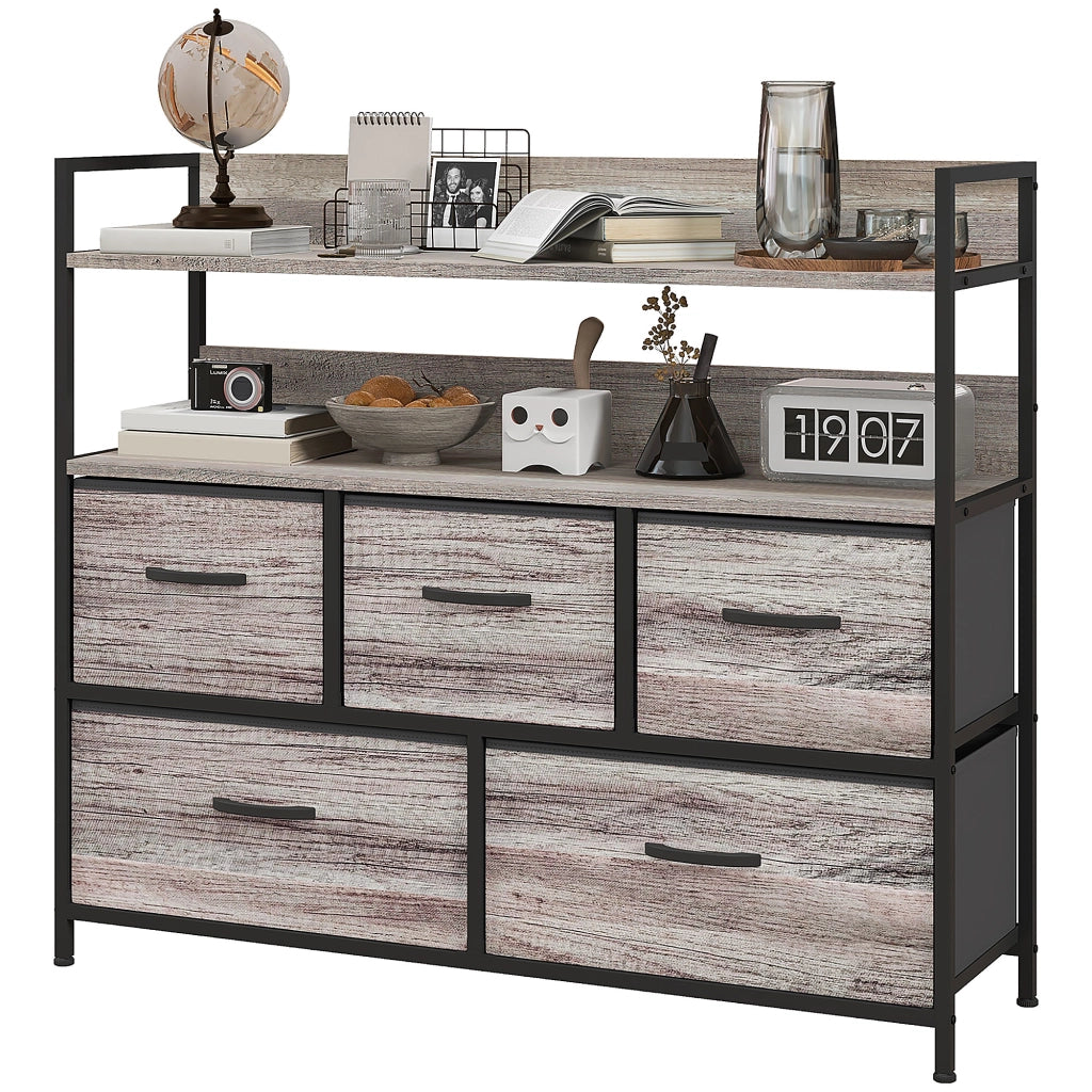 Cassettiera industriale 5 cassetti in tessuto ¨C Xylo ¨C 98x29x85 cm grigio nero