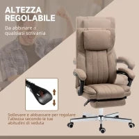 Sedia da Ufficio Massaggiante con Poggiapiedi e Telecomando, in Tessuto Effetto Lino, 65x61x108-118 cm, Marrone
