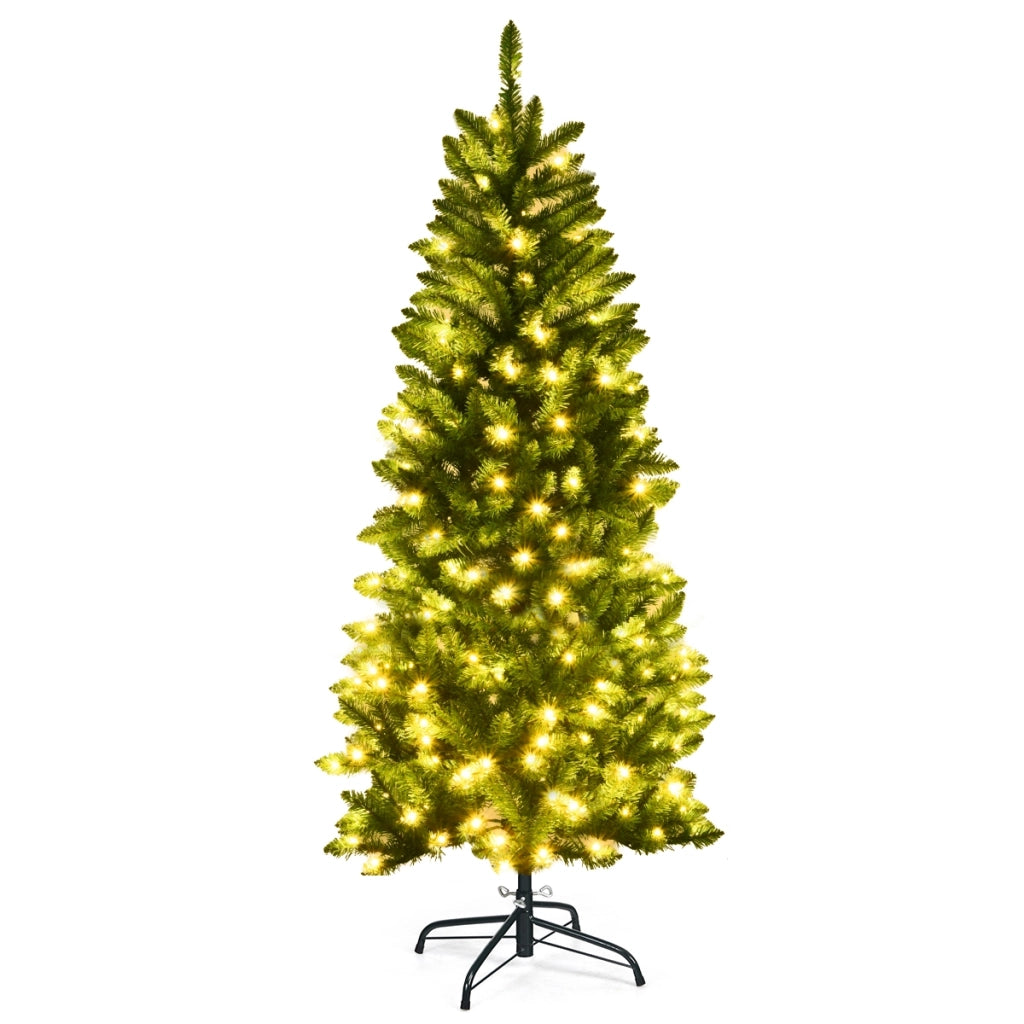 Albero di Natale illuminato 150 cm, Abete artificiale con 150 luci bianche e calde 300 rami