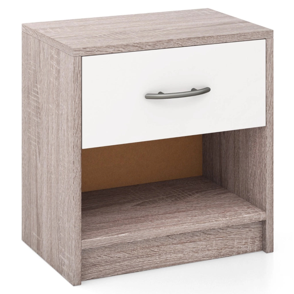 Comodino con cassetto ripiano apertoper soggiorno camera da letto-Tavolino da notte compatto per piccoli spazi Grigio chiaro