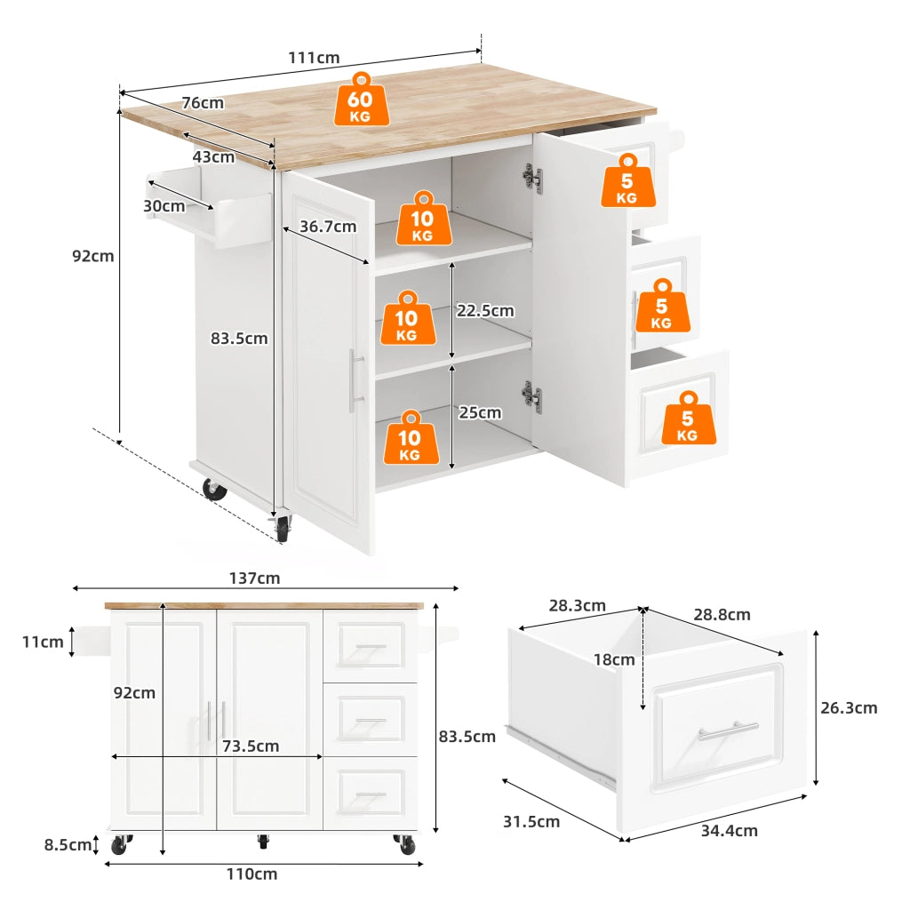 Tavolo da Cucina Pieghevole con Cassetti e Ripiani ¨C MINIMAL ¨C Rovere, 137x43x92 cm