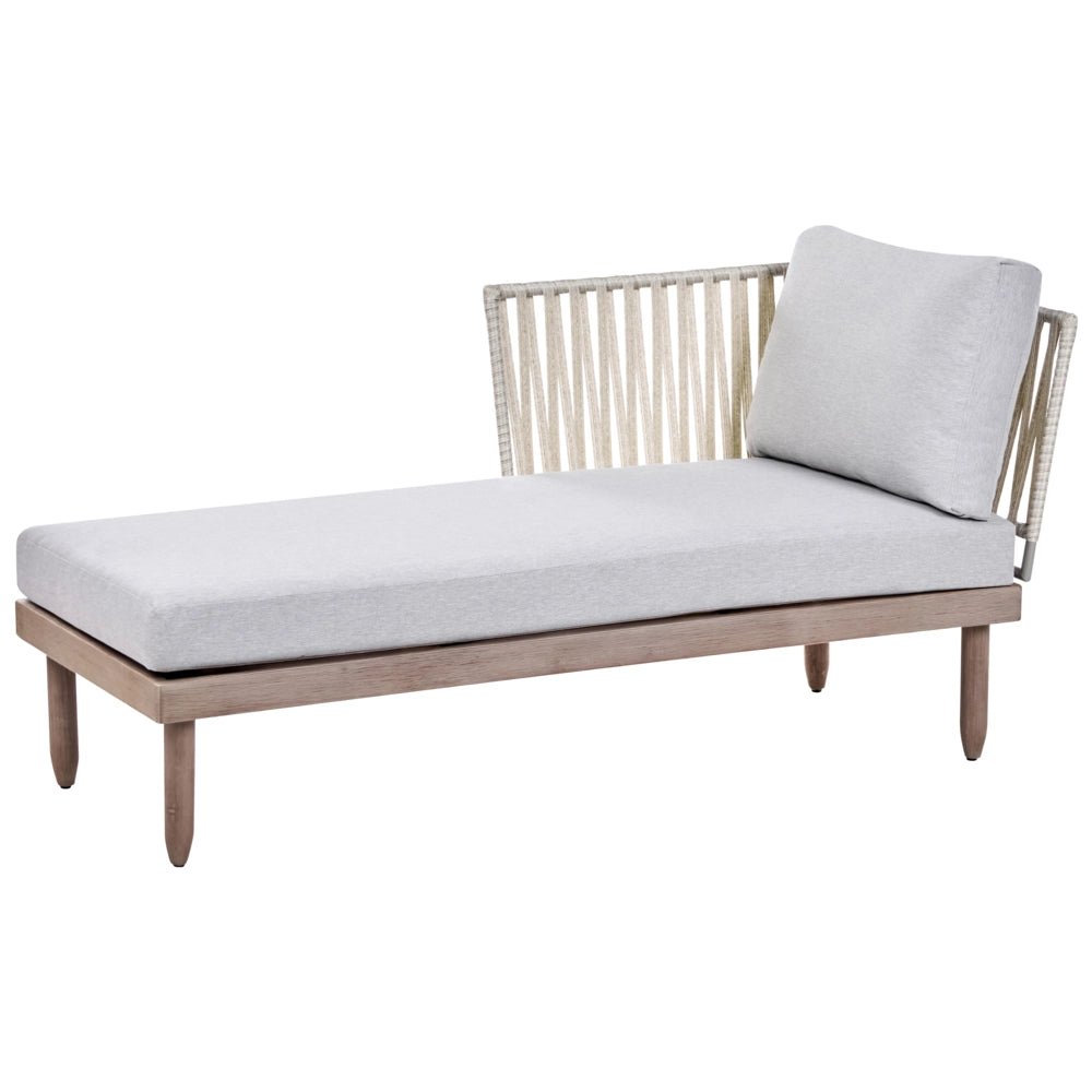 Set Lounge da Esterno in Legno di Acacia con Cuscini Grigi Poltrona in Finto Rattan Tavolino Destro 4 Posti