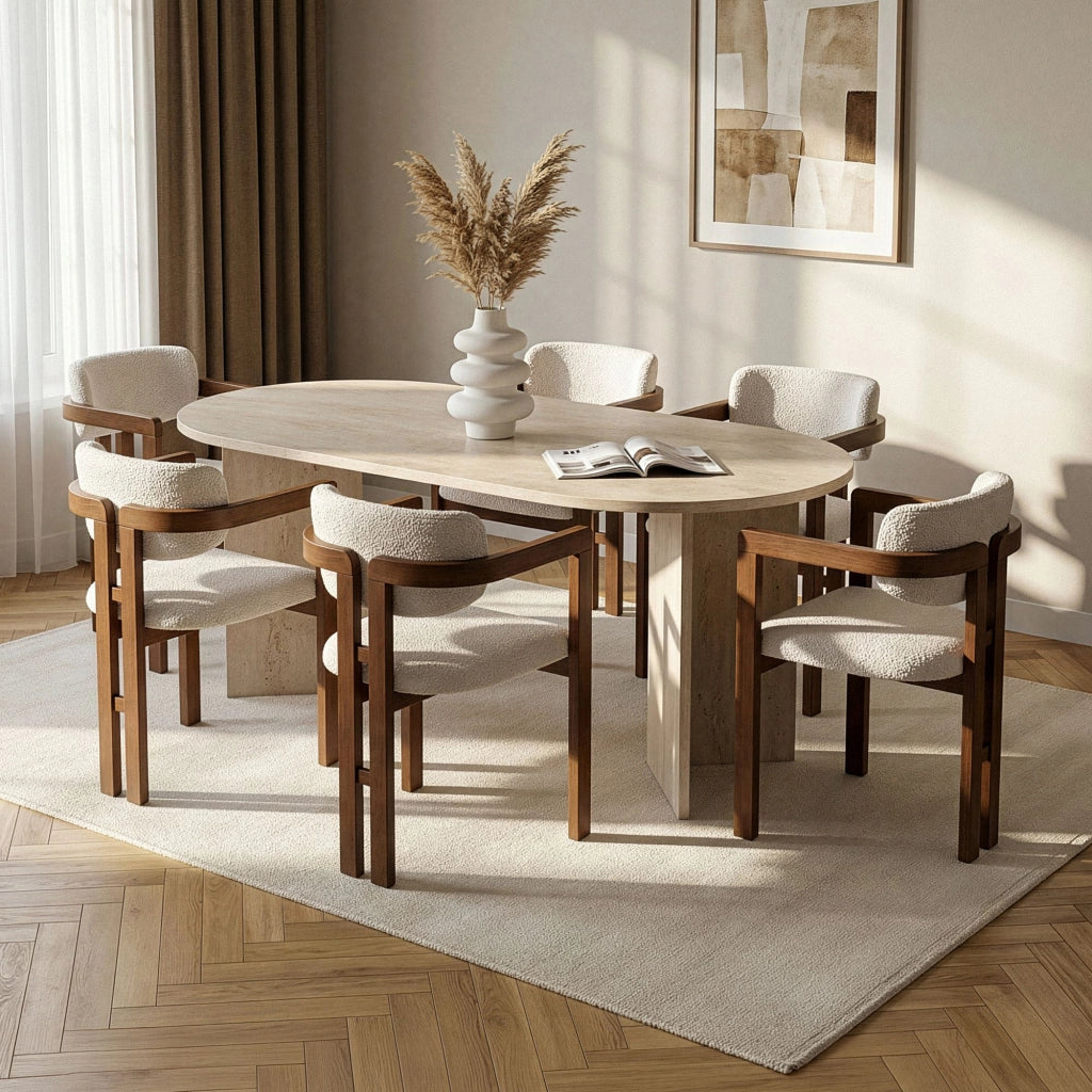 Nohanoso, set Tavolo e Sedie 6 Posti, Beige Marmo