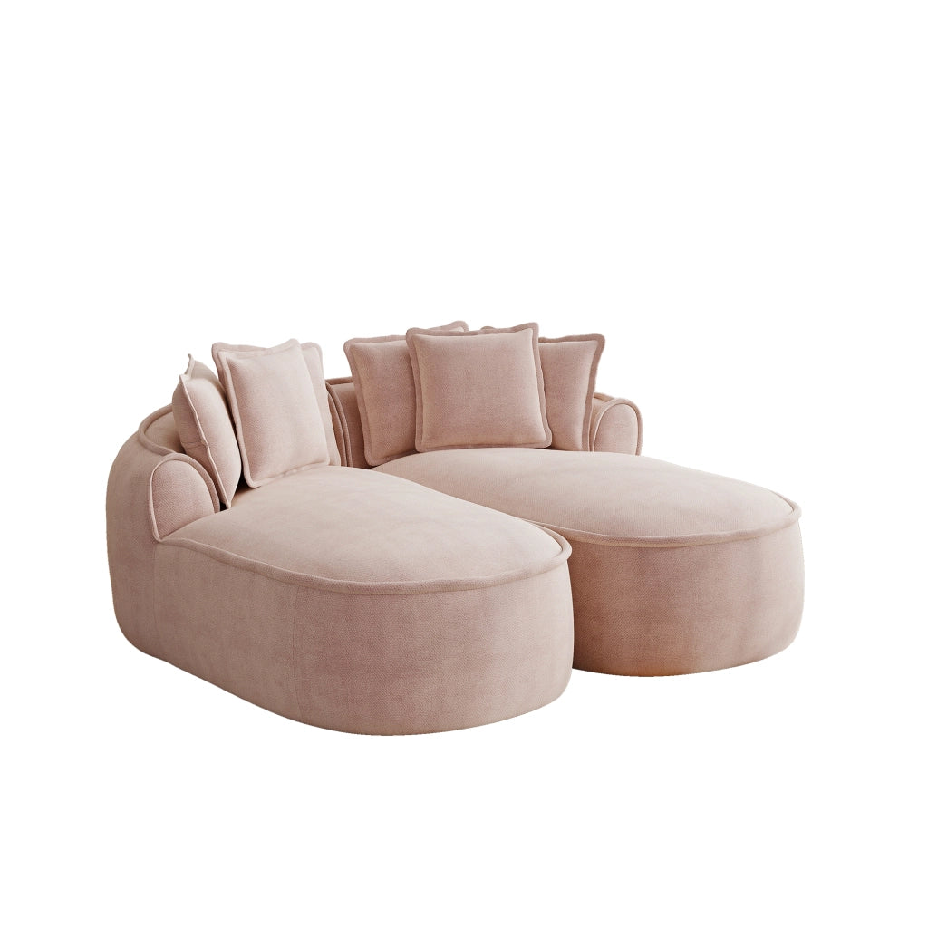 Divano modulare senza struttura a due moduli convertibile in letto con design ergonomico e cuscini in ciniglia rosa