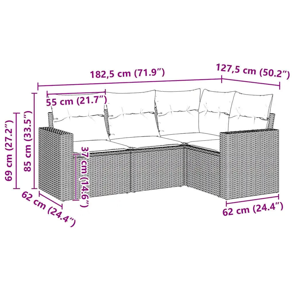 Set Divani da Giardino 4 pz con Cuscini Nero in Polyrattancod mxl 116137