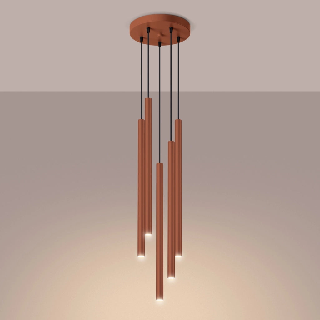 Lampada a sospensione moderna in acciaio rosso ocra a 5 lampadine Pastelo Ocean Green