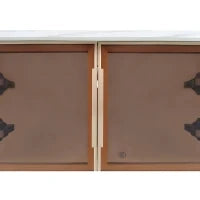 Tavolino da Salotto Moderno con Top Effetto Marmo e Porta in Vetro Temperato, Cassetti Ondulati, Maniglie e Gambe Dorate, 100x50x40 cm, Bianco