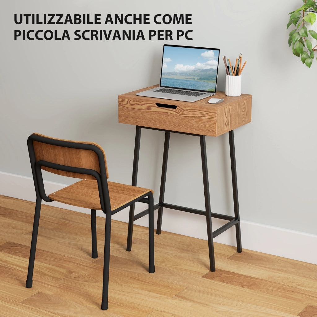 Tavolo Trucco Industriale con Specchio Ribaltabile e 16 Scomparti ¨C zephmum ¨C Legno e Acciaio, 60x40x90 cm