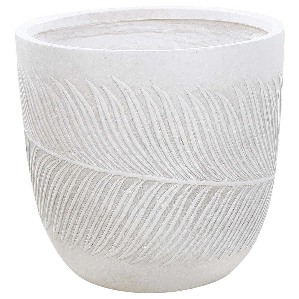 Vaso per piante da esterno in fibra di argilla bianca 42 x 42 x 40 cm Vaso rotondo resistente alle UC Motivo a foglie tradizionale