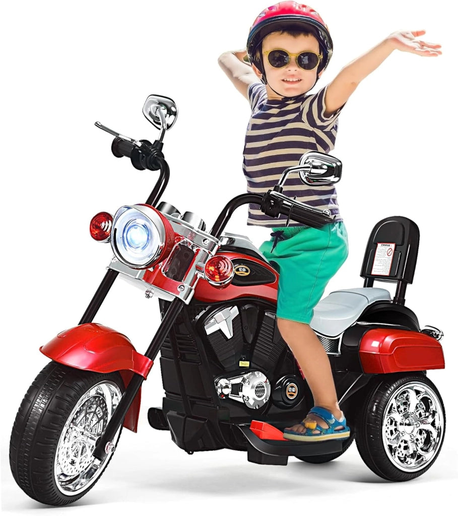Moto Elettrica per Bambini 6V a 3 Ruote con Luci LED e Suoni, Motorino Triciclo con Acceleratore a Pedale, Motocicletta con Specchietto, 3 km/h, Carico 30 kg, 3+ Anni (Rosa)